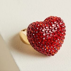 🆕️❤️ RED HEART PAVE RHINESTONE STATEMENT RING - GOLD-TONE ❤️